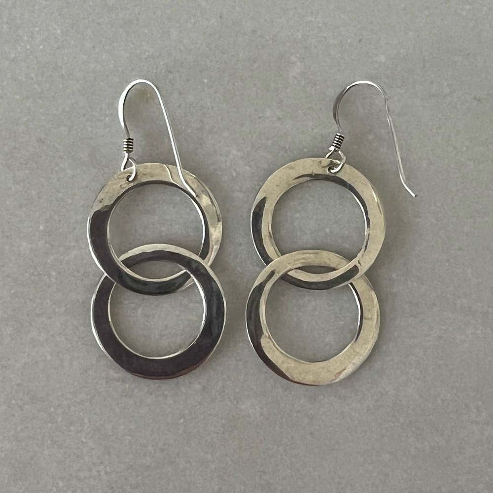 Sterling Silver Flat Double Ring Dangle Earrings - image 4